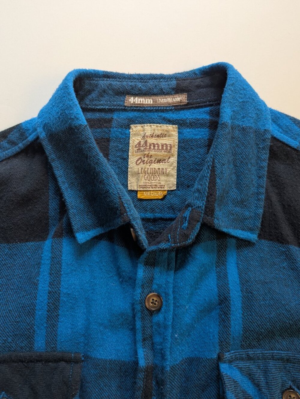 44MM Legendary Goods Men's Blue Plaid Flannel Button Up Shirt Size M